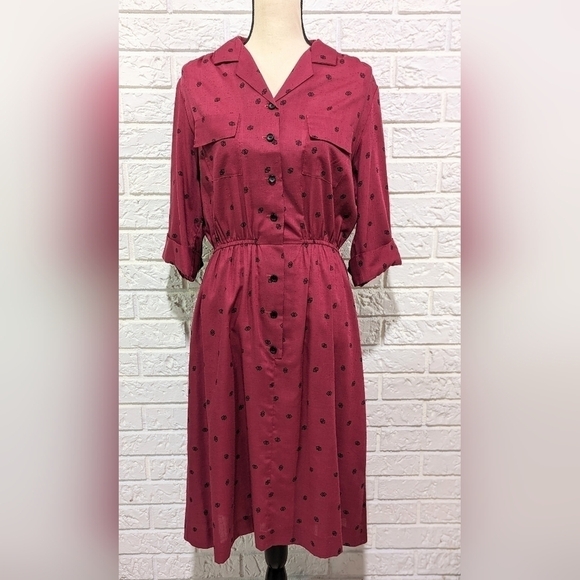 Vintage Dresses & Skirts - VINTAGE Shirtwaist Pin Up Day Dress Semi Sheer Rockabilly Button Up Collared S-L